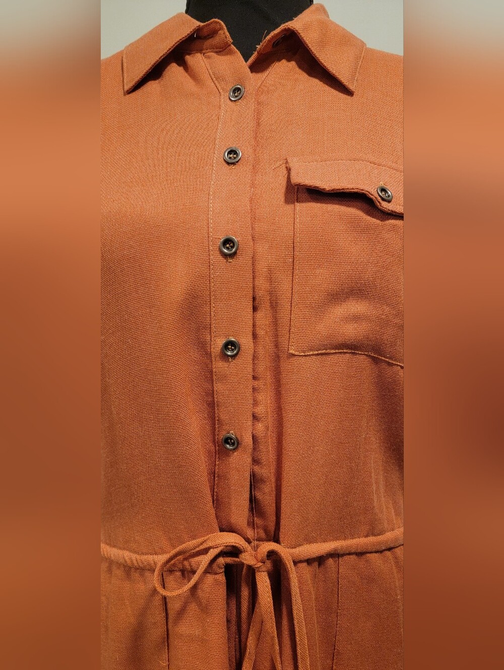 ANDREE BY UNIT Rust Button-Front Drawstring Romper - Picture 2 of 7